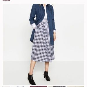 Zara Navy & White Gingham Checkered Midi Skirt